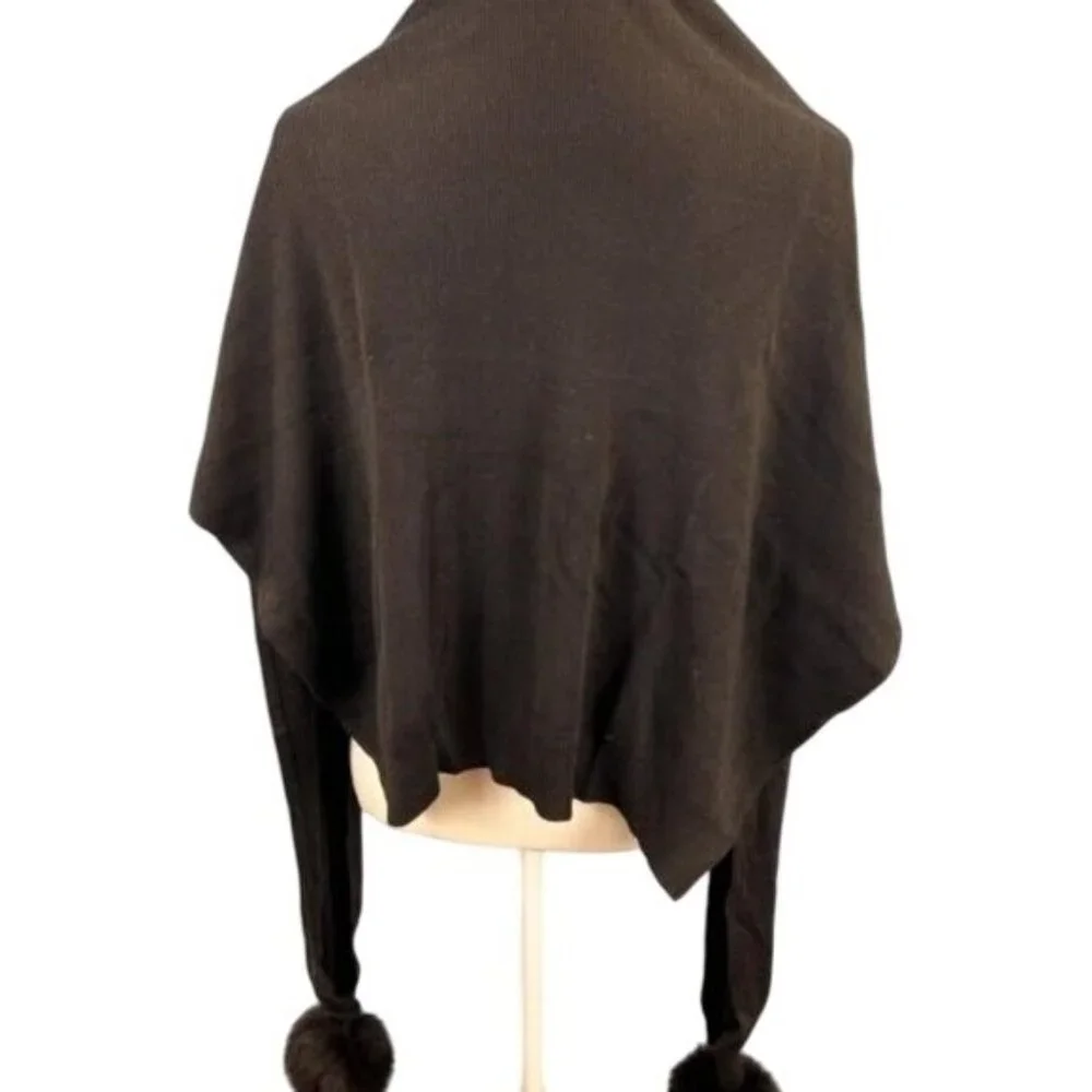 Made in INDIA Black POM Fur Sweater Poncho Drape Shawl sizes Medium & Large
